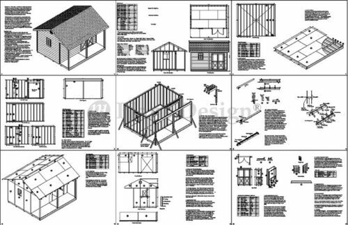 14′ X 16′ Storage Shed Plans, Backyard Cabin or Cottage Building, # P51416