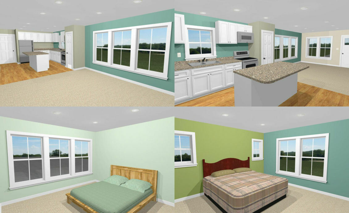 46×48 House – 2 Bedroom 2 Bath 1 RV – 1,157 sqft – PDF Floor Plan – Model 1B