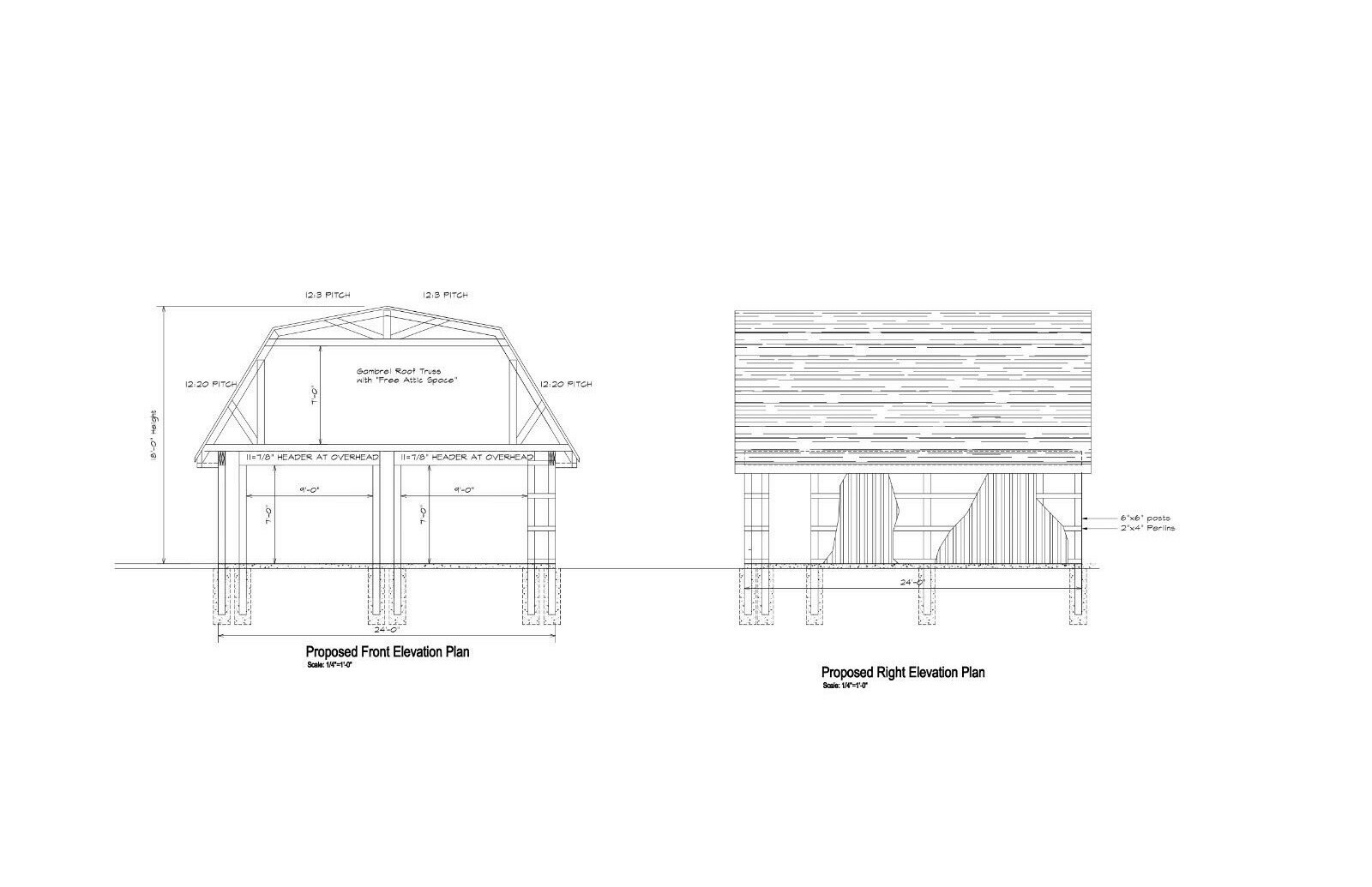 24X24 TWO CAR GARAGE PLAN POLE BARN CONSTRUCTION GAMBREL DWG 17-PB2424-GMB-1 26