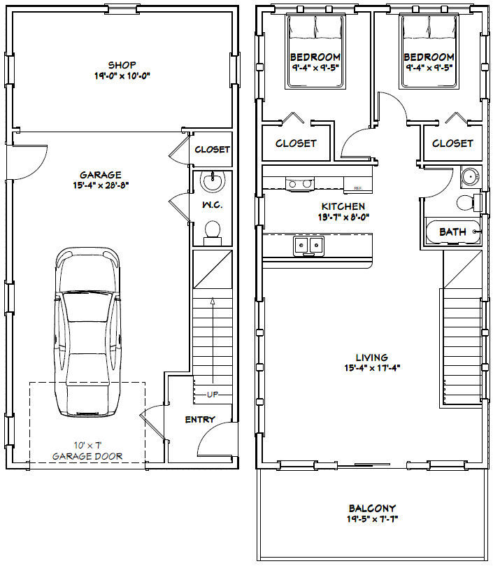 20×40 House — 2 Bedroom 1.5 Bath — 1,053 sq ft — PDF Floor Plan — Model 7B