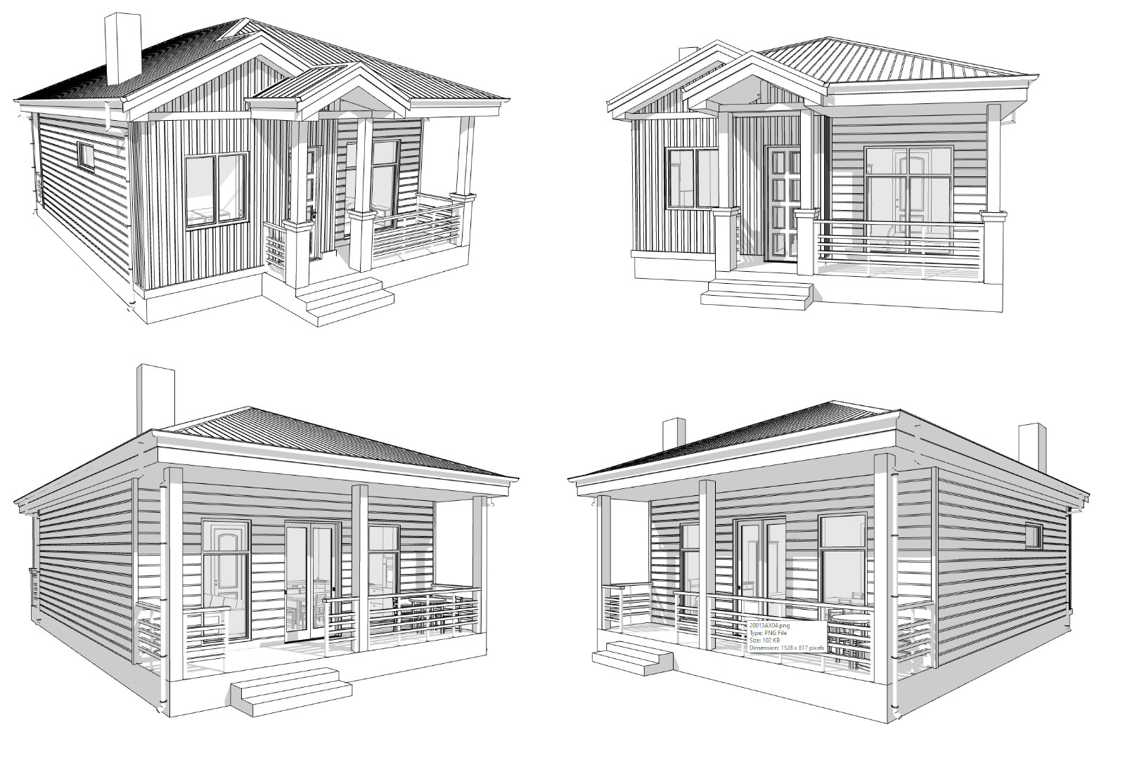 Charming Tiny House 1 Bed, 1 Bath, 583SF Architectural Build Plans PDF Download