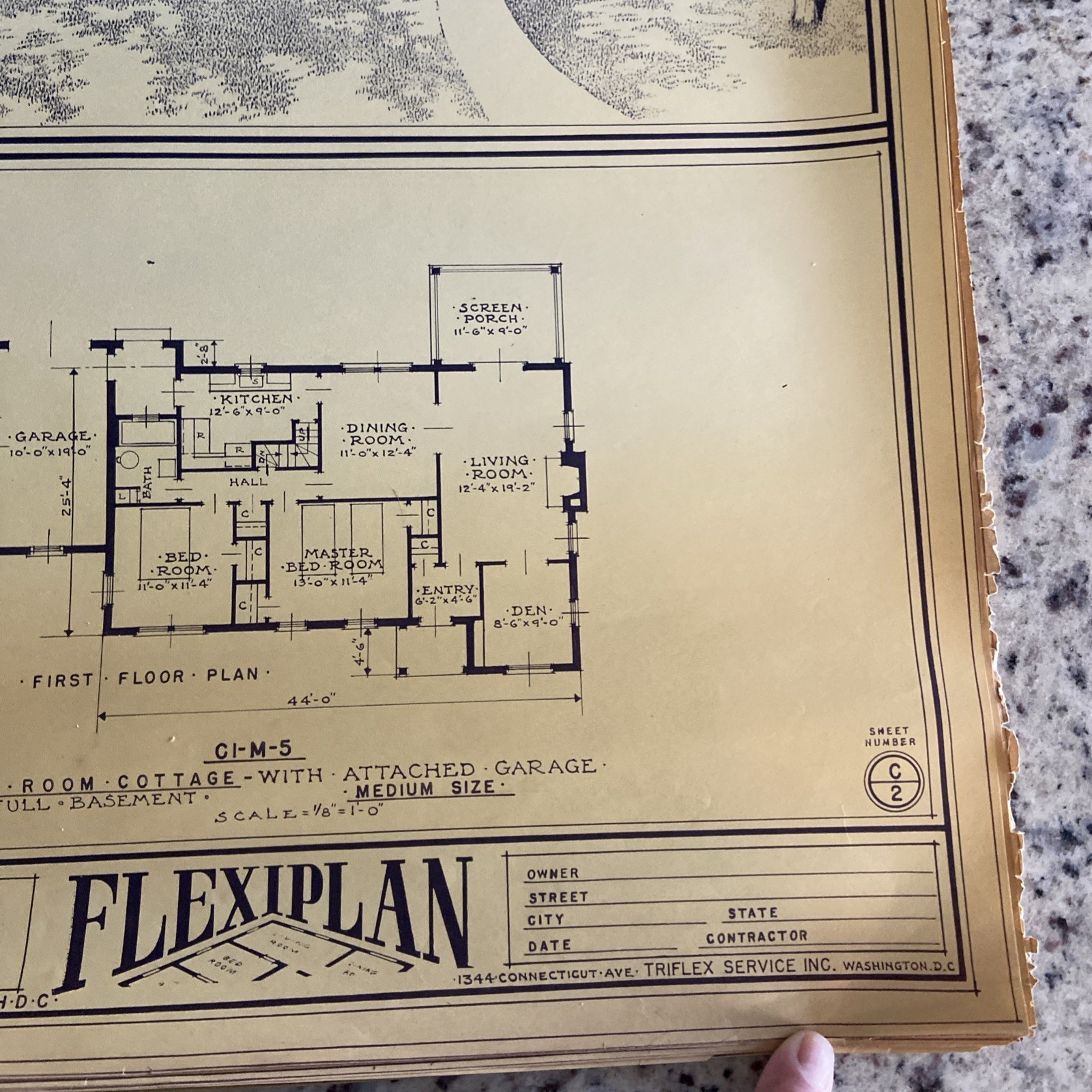 Vintage 1948 MCM Bungalow Ranch HomePlan Blueprint Triflex Service Washington DC