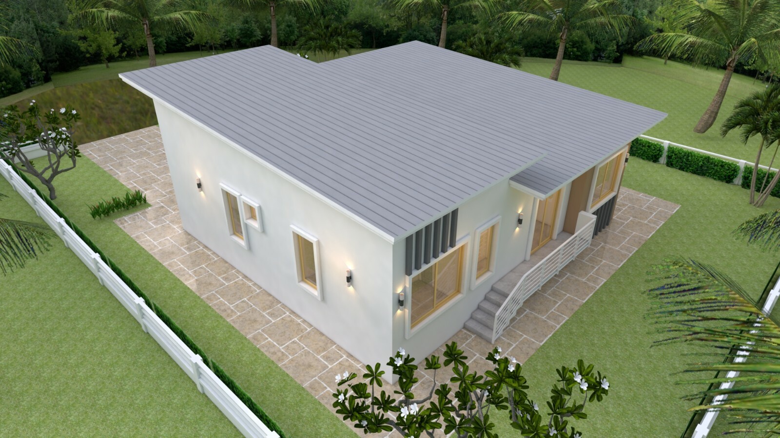 House Plan 12×12 Meter 39×39 Feet 4 Beds 2 Baths Shed Roof PDF (A4 Hard Copy)