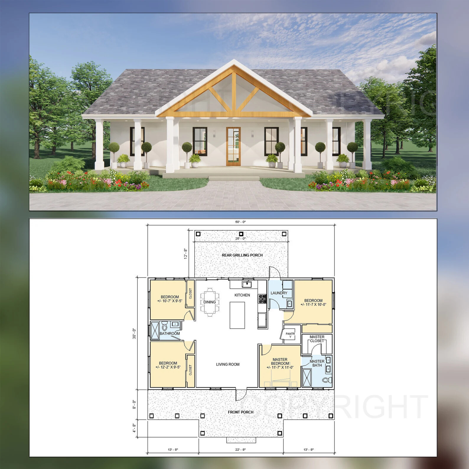 Cedar Springs Barndominium 4 Bed 3 Bath 2 Car – Plan Blueprint PDF or Print ~