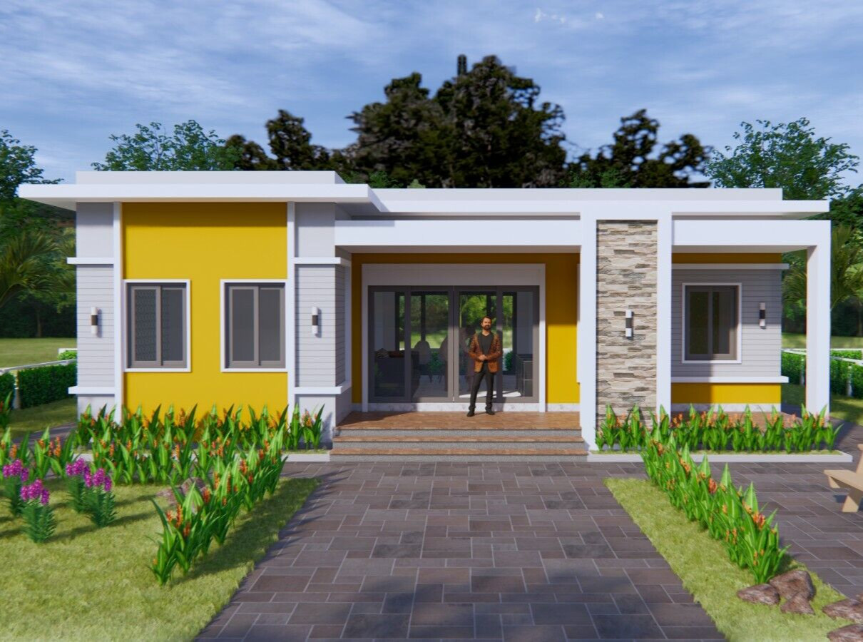 40×27 Feet House Plans 12×8 Meter 3 Beds 2 Baths Flat Roof (A4 Hard Copy)
