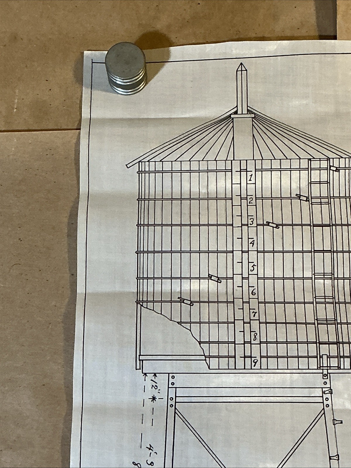 Early 1900s Mechanical Drawing Of Water Tower Heller-Alley Co. As Is INV-JDH14