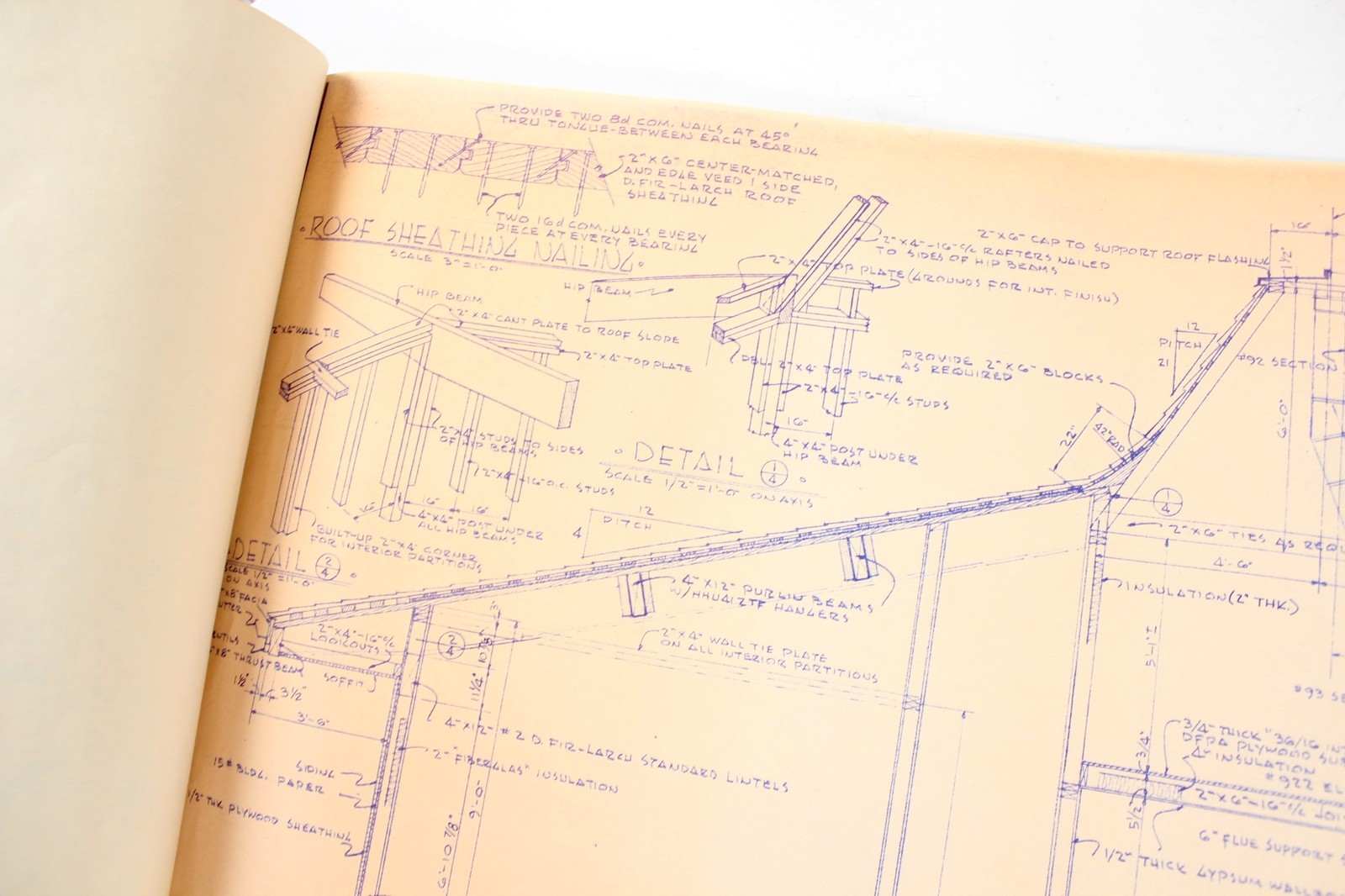 OCTAGON HOUSE PLANS Vintage 1950s Blueline Blueprint Set Mid-Century Modern Rare