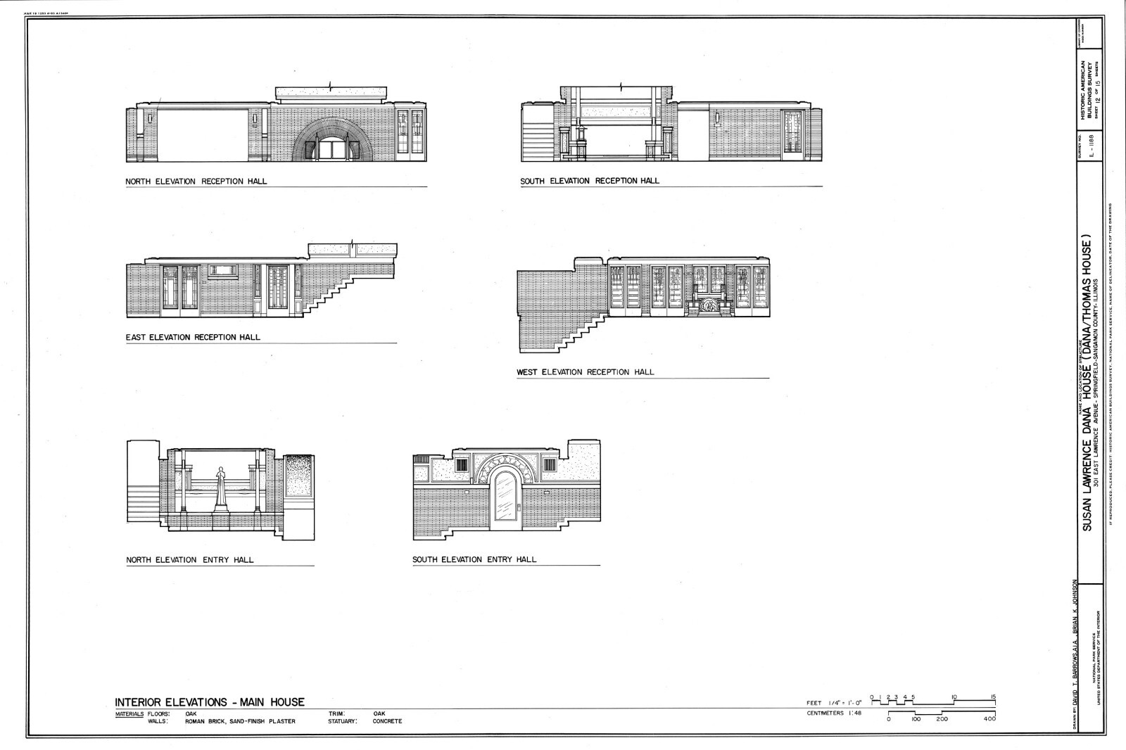 Frank Lloyd Wright’s Dana House Prairie Style home, detailed architectural plans