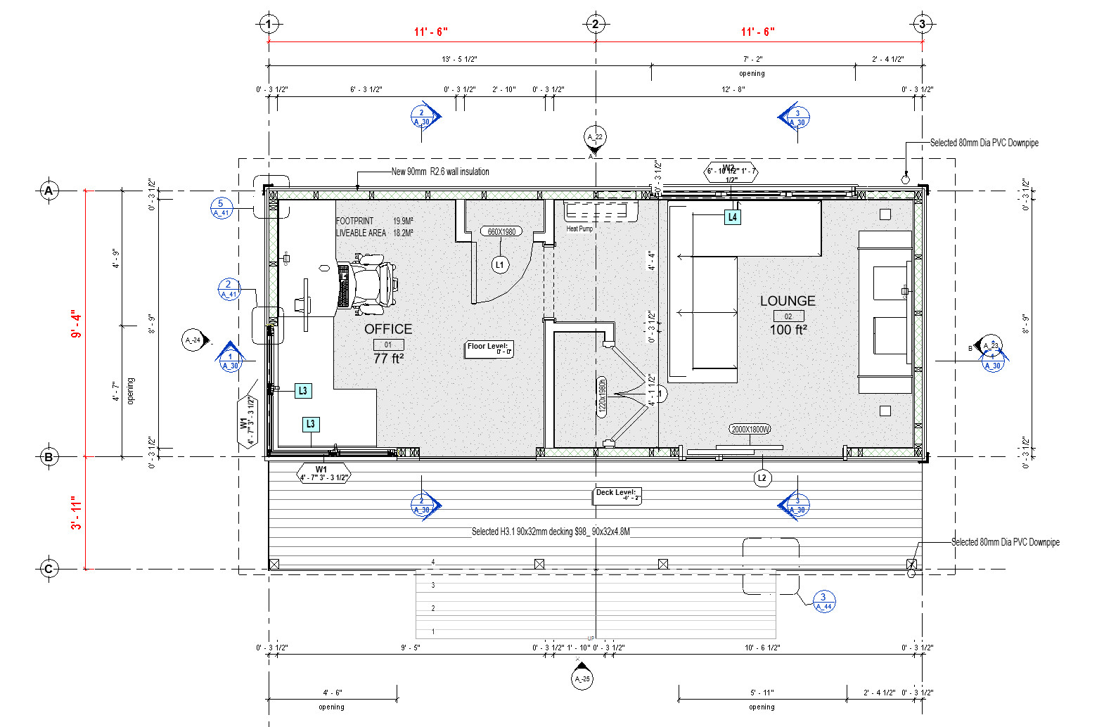 FULL Concept Drawings (305SF) Tiny Home –2 Large Rooms, Retreat PDF + CAD FILE