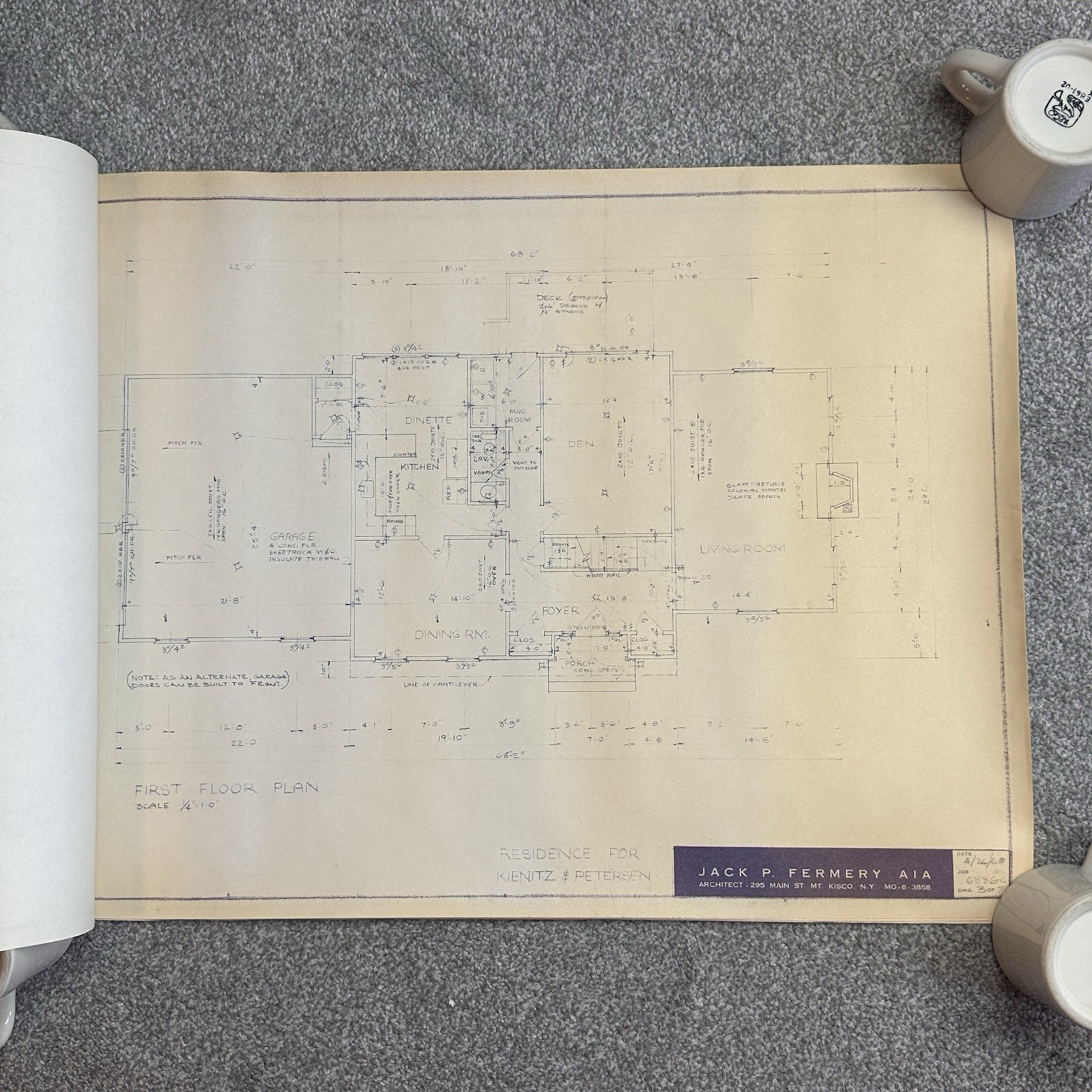 1960’s VTG Mid Century Modern House Blueprints Plan Kisco NY Complete 7 Pages