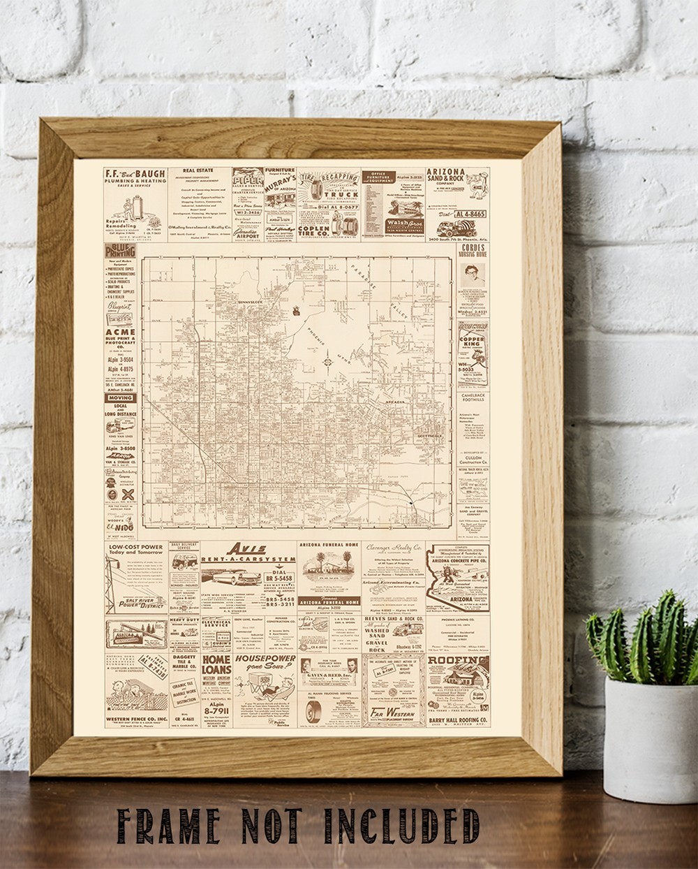Phoenix Arizona Vintage City Map Mid Century Street Plan with Historic Ads