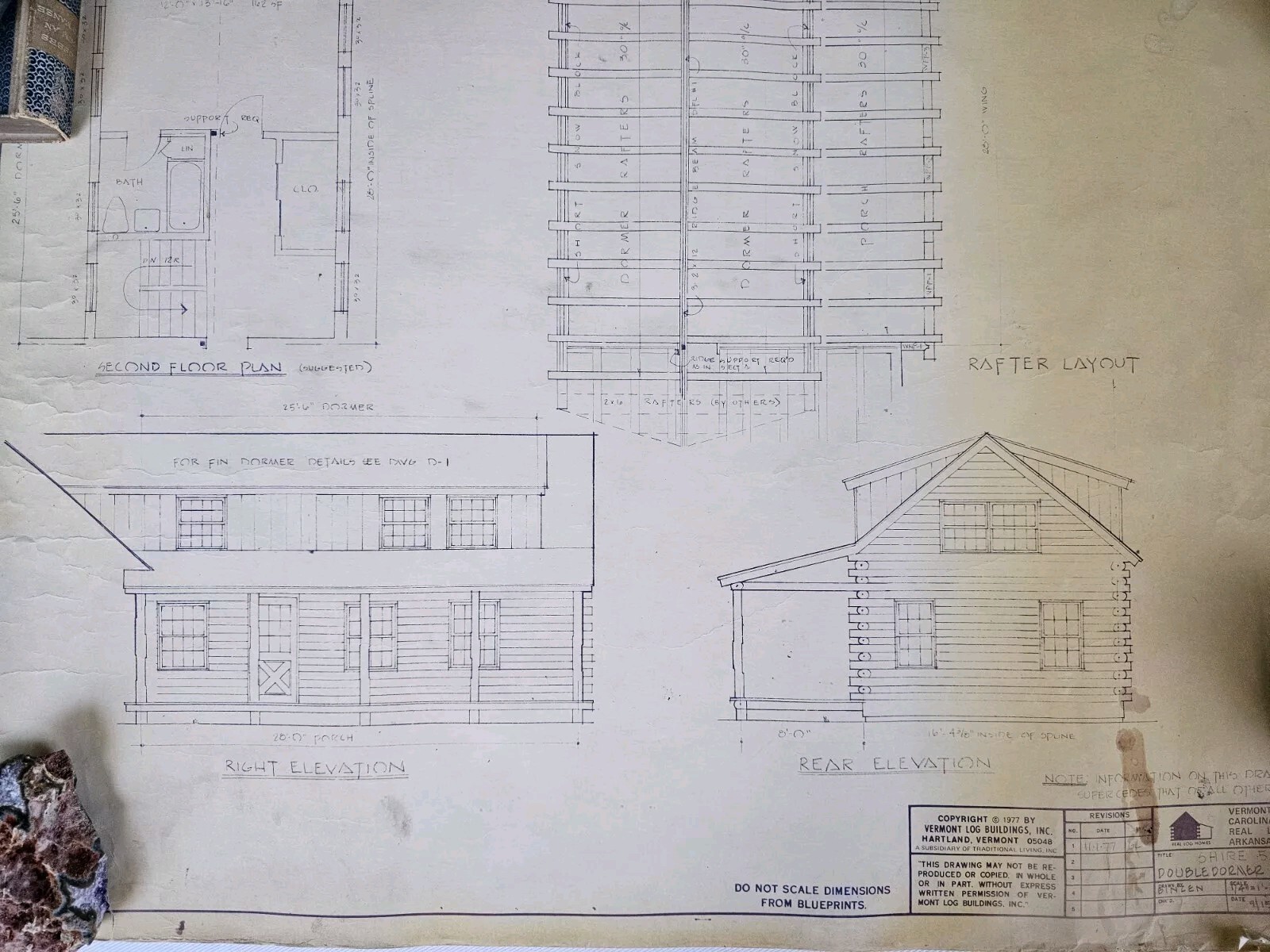 Vtg Vermont Log Buildings Shire 53- 26 Scale Blueprints Log Home 1977 (16) Pages