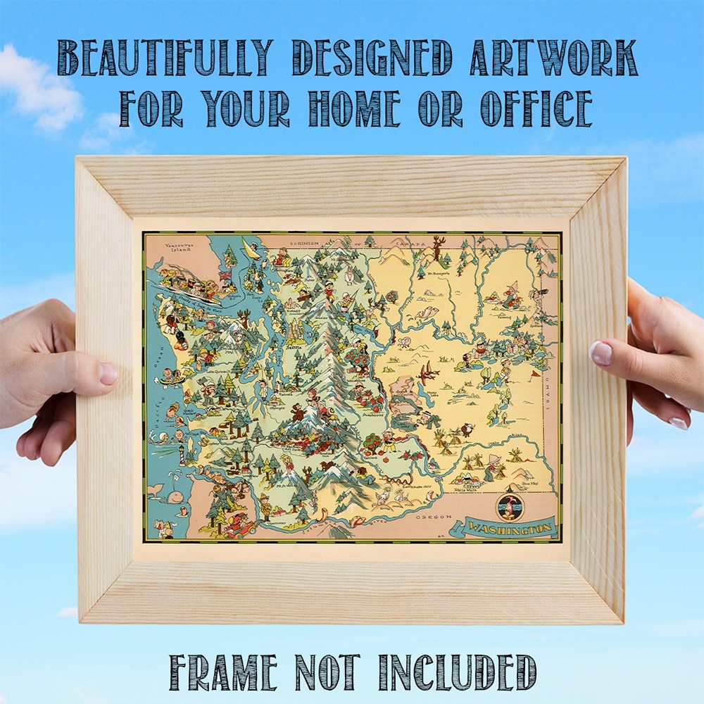 A Pictorial Journey Evergreen State 1935 Washington Map Wall Art Print