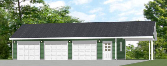 40×24 3-Car Garage w/ Carport — 960 sq ft — PDF Floor Plan — Model 1E