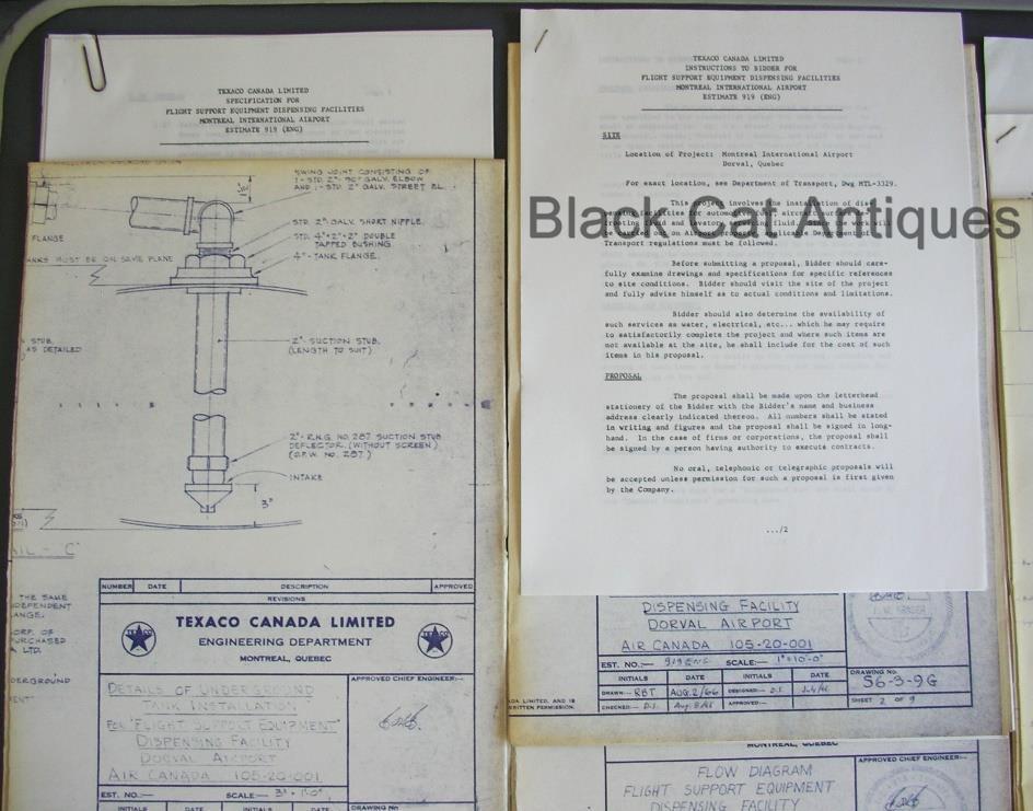 1966 Texaco Canada Dorval Airport Engineer Drawings & Specs/Contract Papers