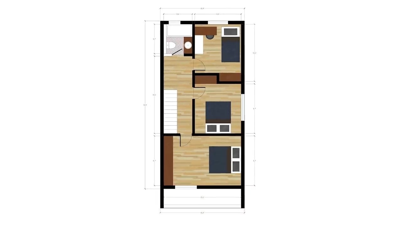 17×33 Feet Small House Plans 5×10 Meters 3 Bed 2 Bath PDF Plan &A4 Hard Copy