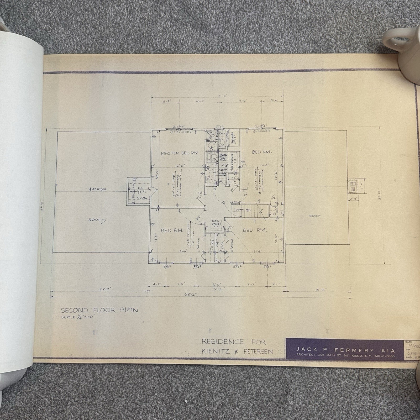 1960’s VTG Mid Century Modern House Blueprints Plan Kisco NY Complete 7 Pages