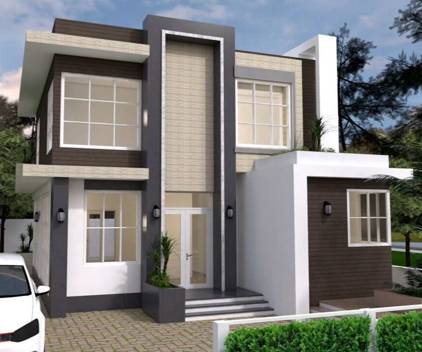 House Design Plan 9×9 Meter 30×30 Feet 3 Beds 4 Baths Slap Roof (A4 Hard Copy)