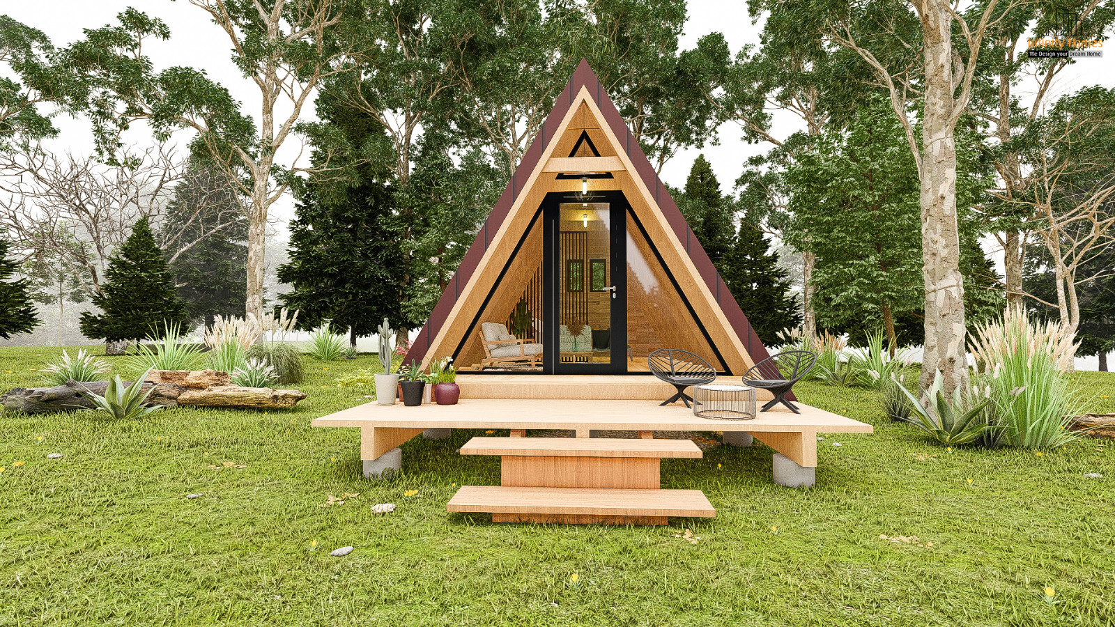 14′-0» X 20′-0» Modern A-Frame Cabin Plan