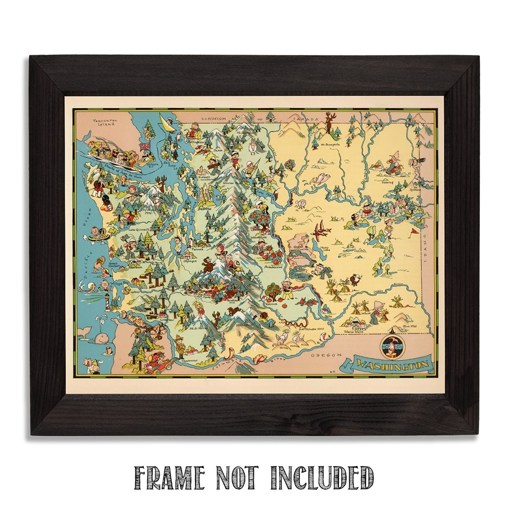 A Pictorial Journey Evergreen State 1935 Washington Map Wall Art Print