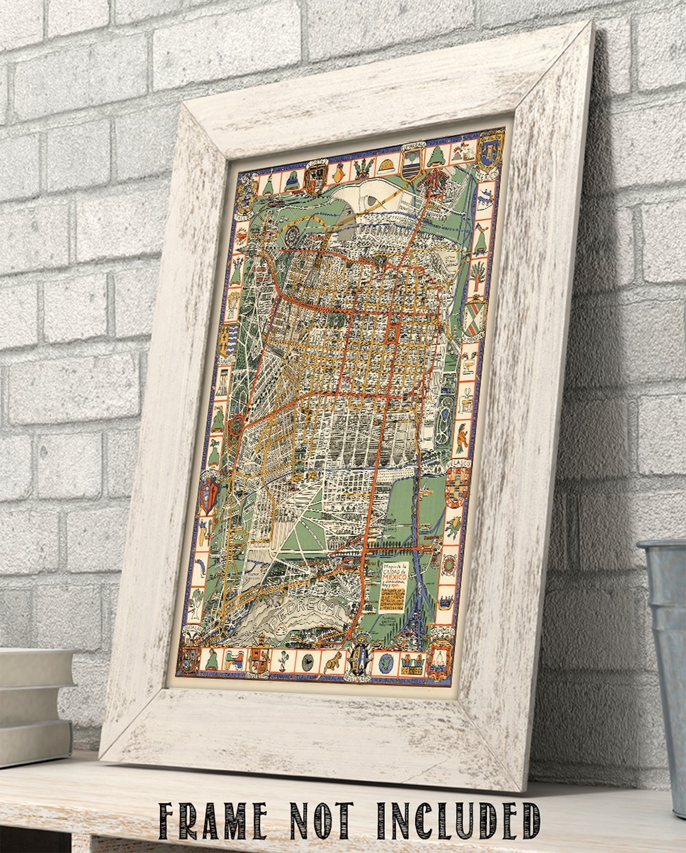 1932 Mexico City Pictorial Map Vintage Mexican Capital Poster Print