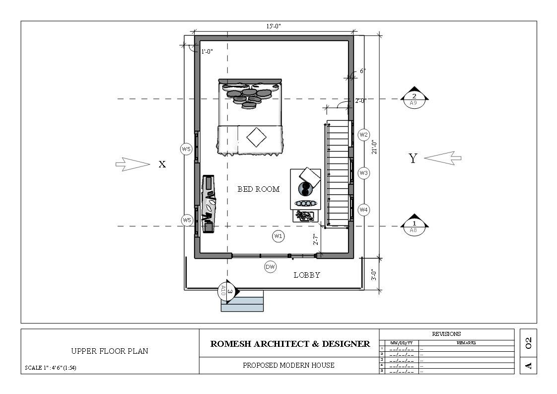 2 Story Modern House Plan with Blueprint PDF, DWG & 3D Design- 630sqft (No 08)