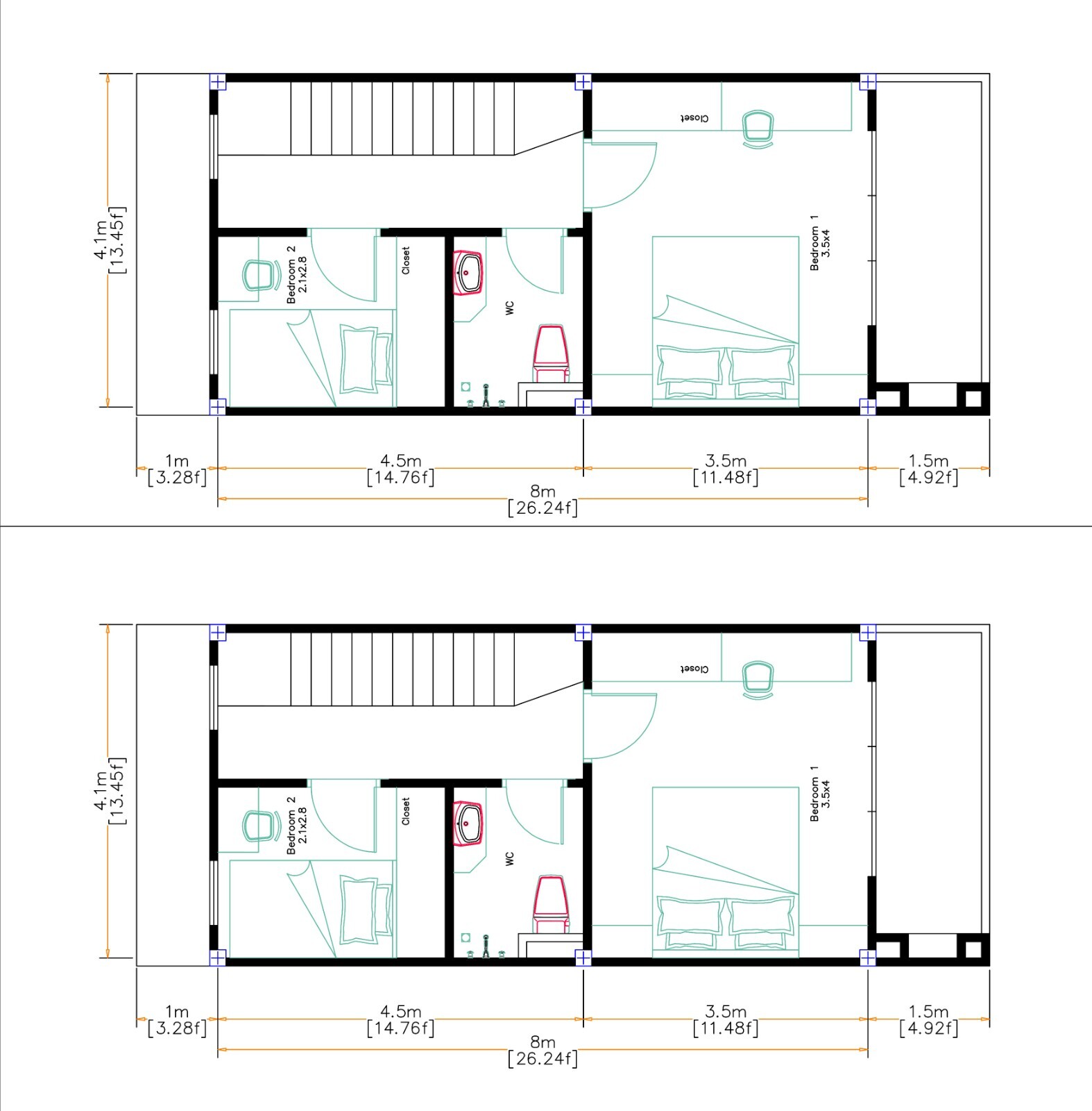 13×26 Small House Plan 4×8 Meter 2 Bedrooms 1 Bath Shed Roof PDF & A4 Hard Copy