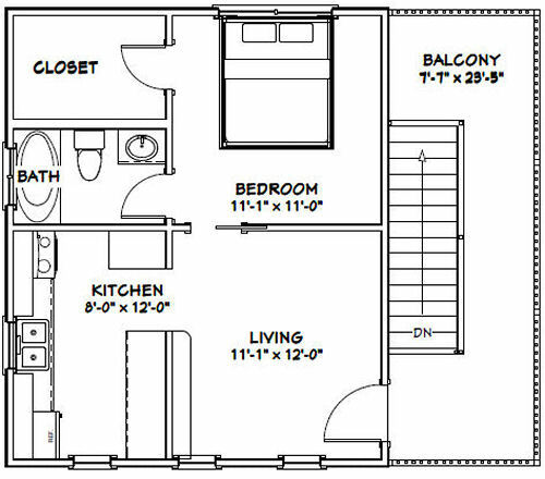 20×24 Duplex — PDF Floor Plan — 960 sq ft — Model 1