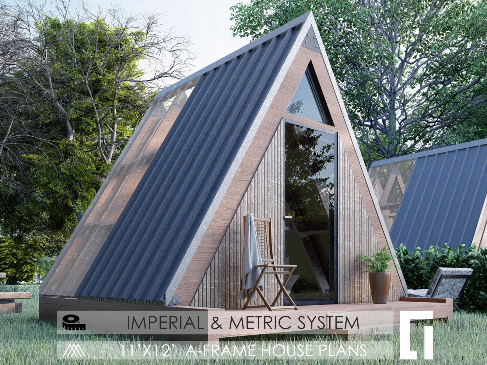 A-Frame House Cabin Plans -145SF- Blueprints – Modern