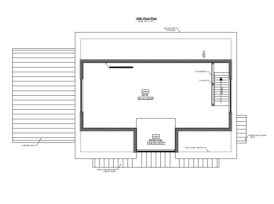 Traditional 2-car Detached Garage Plan with Attic and Carport