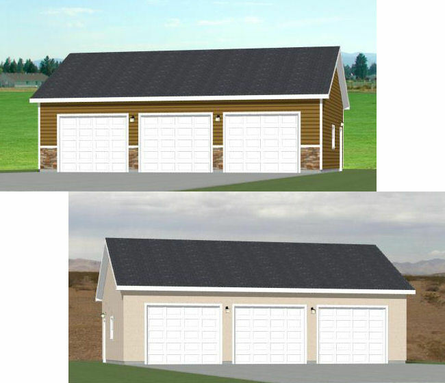 40×30 3-Car Garages — 1,200 sq ft — PDF Floor Plan — Model 6C and 6K