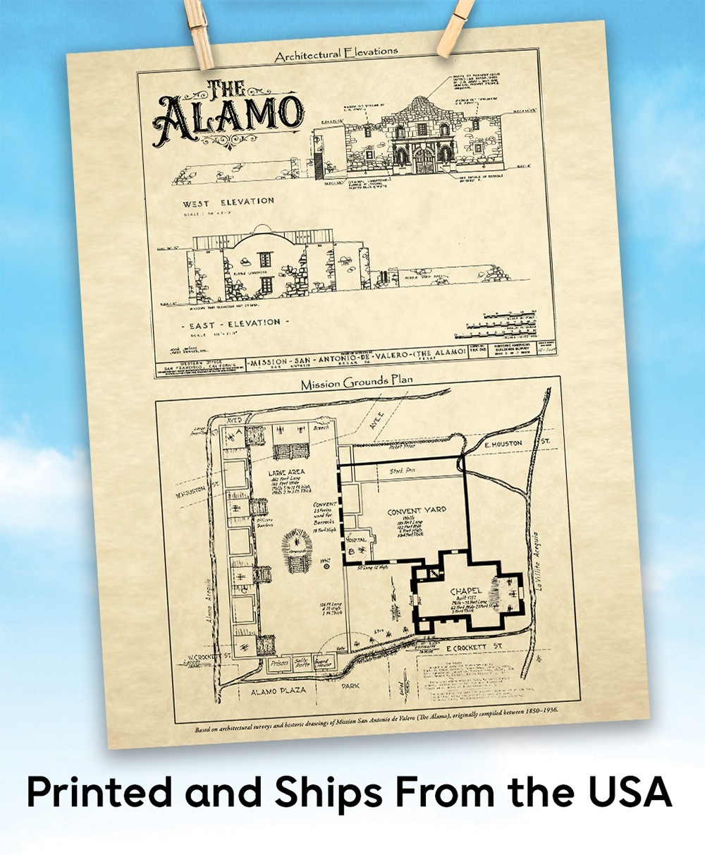 The Alamo Architectural Elevations Mission San Antonio de Valero Historic Art