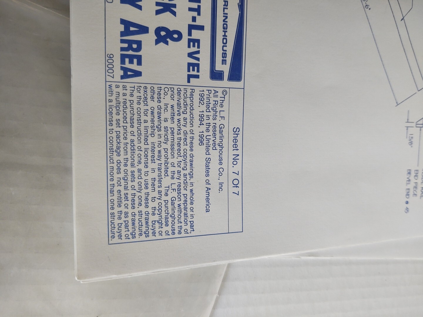 VTG 1996 Garlinghouse Split Level Deck 14′ Play Area Project Plan blueprints FYI