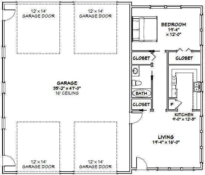 56×48 2 RV Garage – 1 Bedr 1 Bath – 2,649 sq ft – PDF Floor Plan – Model 1F