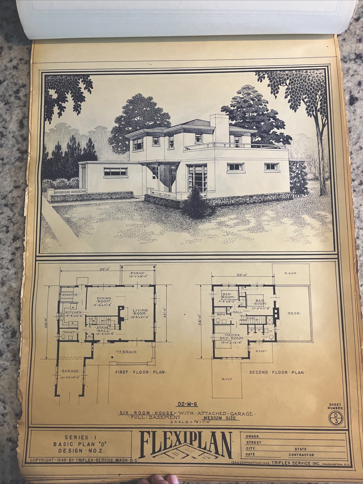 Vintage 1948 MCM Contemporary Home Blueprint Triflex Service Washington DC Plan