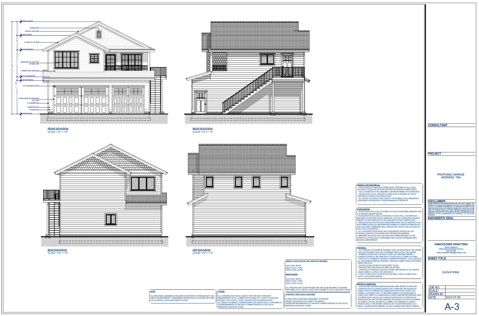 Triple Car / 3 Car Garage Plan / Blueprints With Livable Space Above – 33 x 30