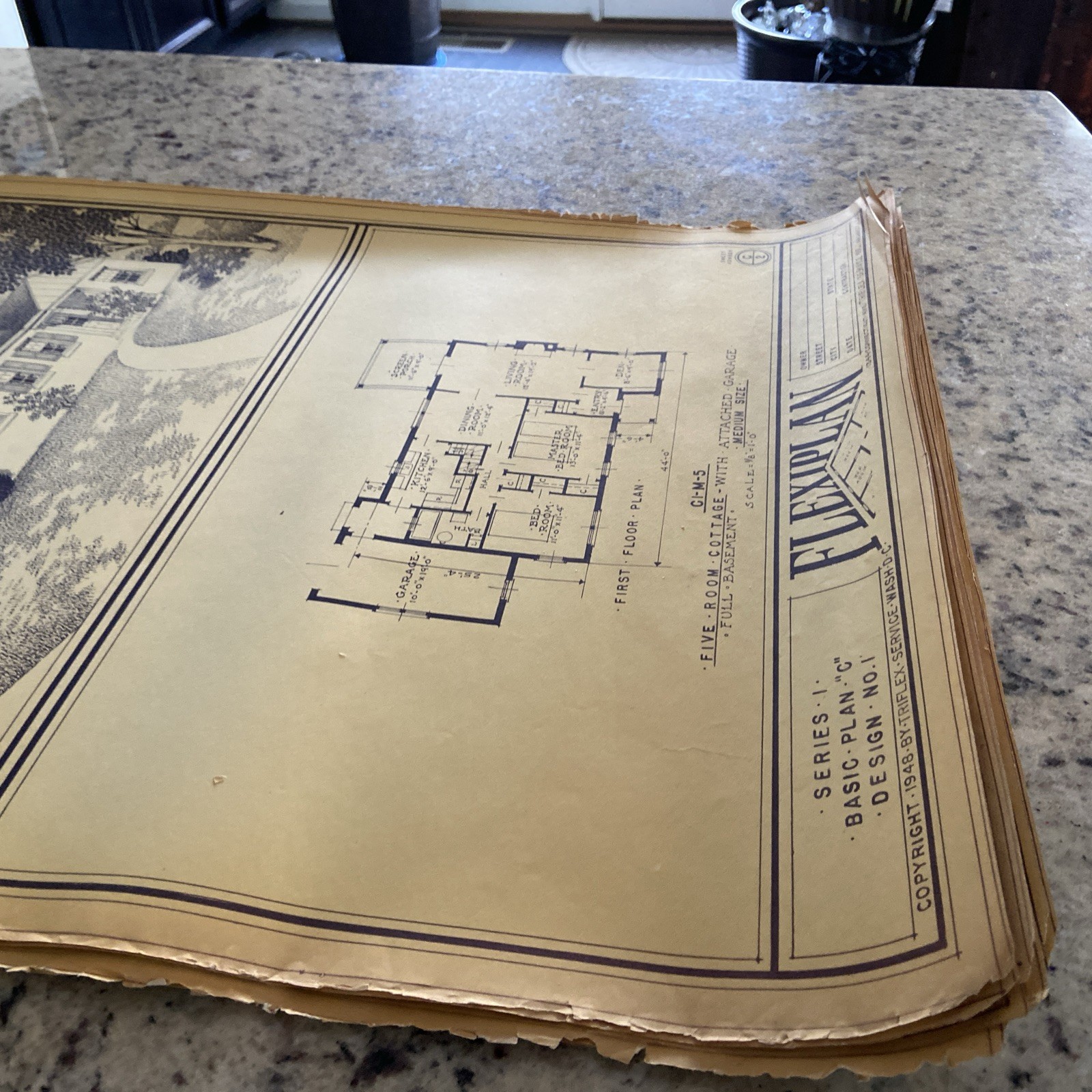 Vintage 1948 MCM Bungalow Ranch HomePlan Blueprint Triflex Service Washington DC