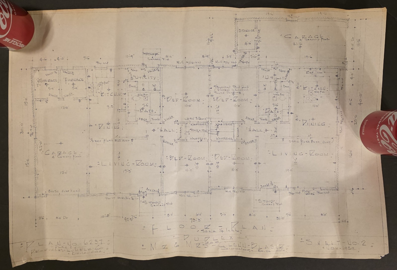 1959 Boise Idaho Glenn Blaser Duplex Blueprint Plans Architectural Archive