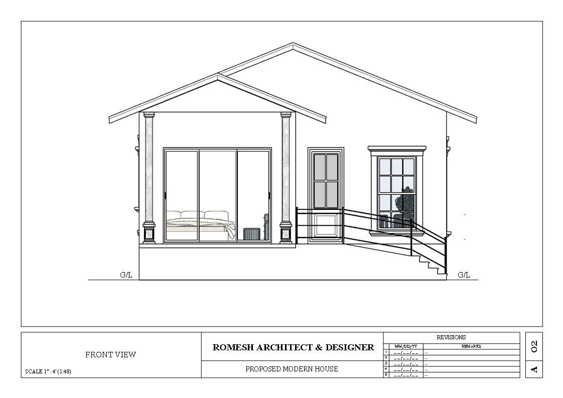 Modern House Plan with Blueprint PDF, DWG & 3D Design- 825sqft (No 09)