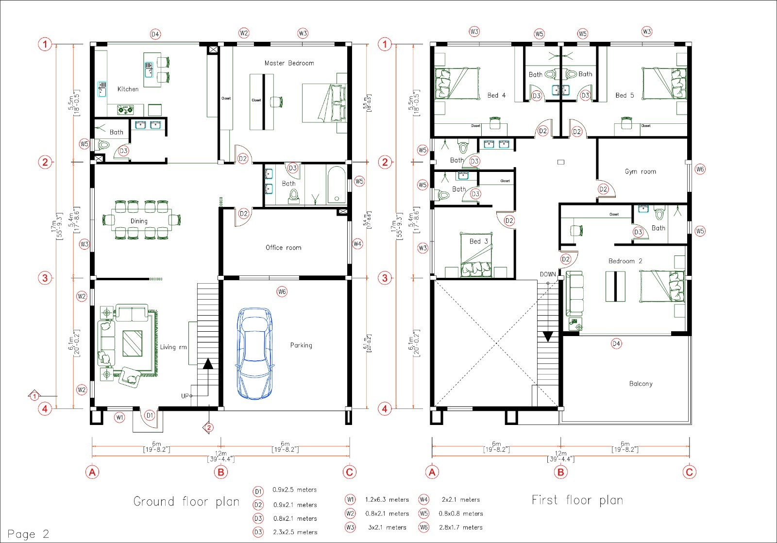 39×56 Feet House Plans 3d 12×17 Meter 5 Beds 7 Baths A4 Printed PDF & CAD Plan