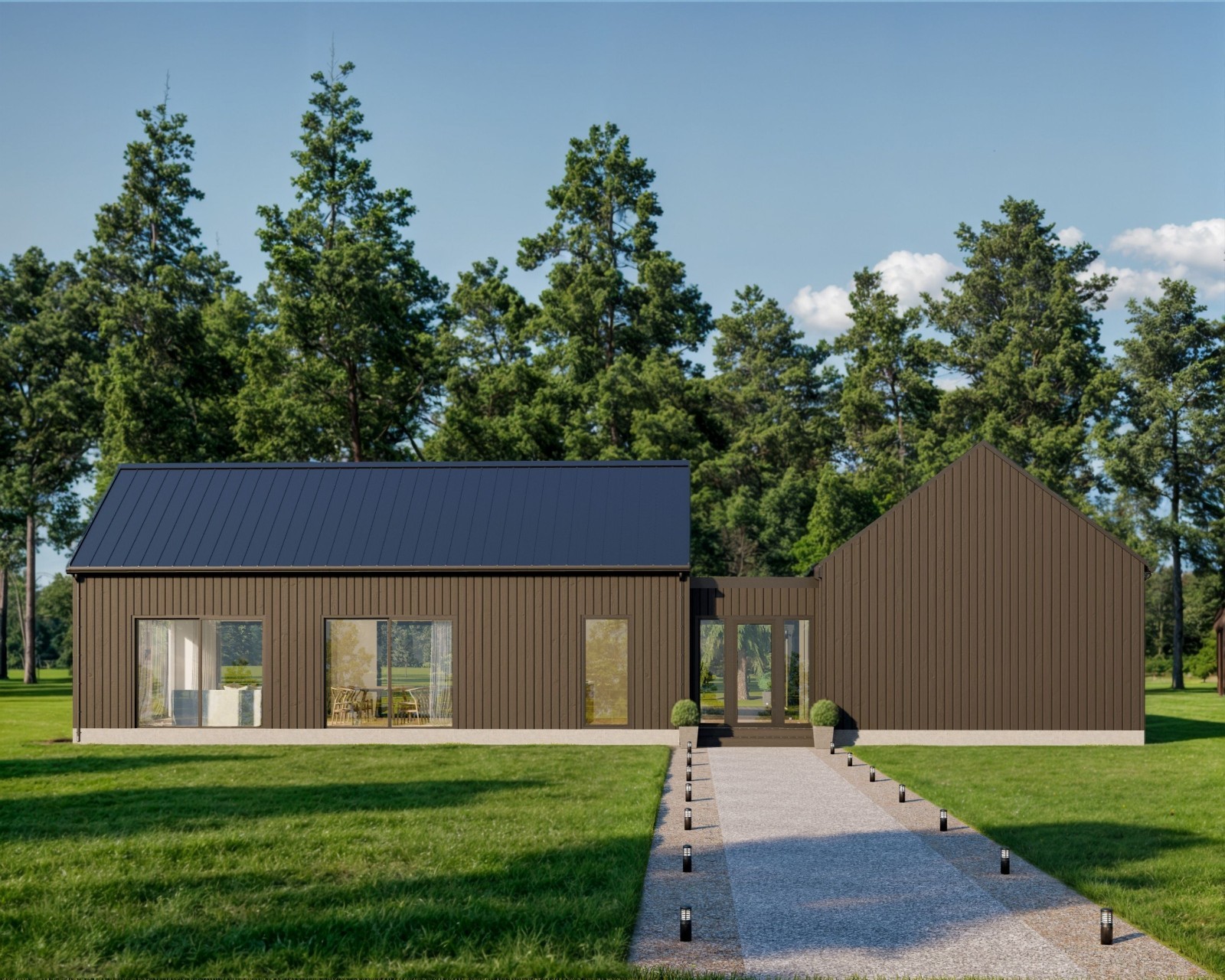 Modern Cabin House, L-shape House, 3 Bed 2 Bath, 1600 Sq Ft, Architectural Plans