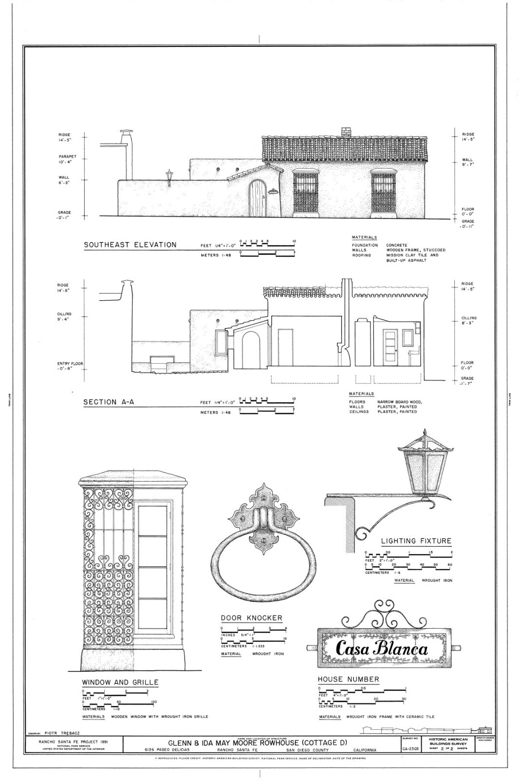Southwest Style Small Home, cottage with courtyard, architectural printed plans