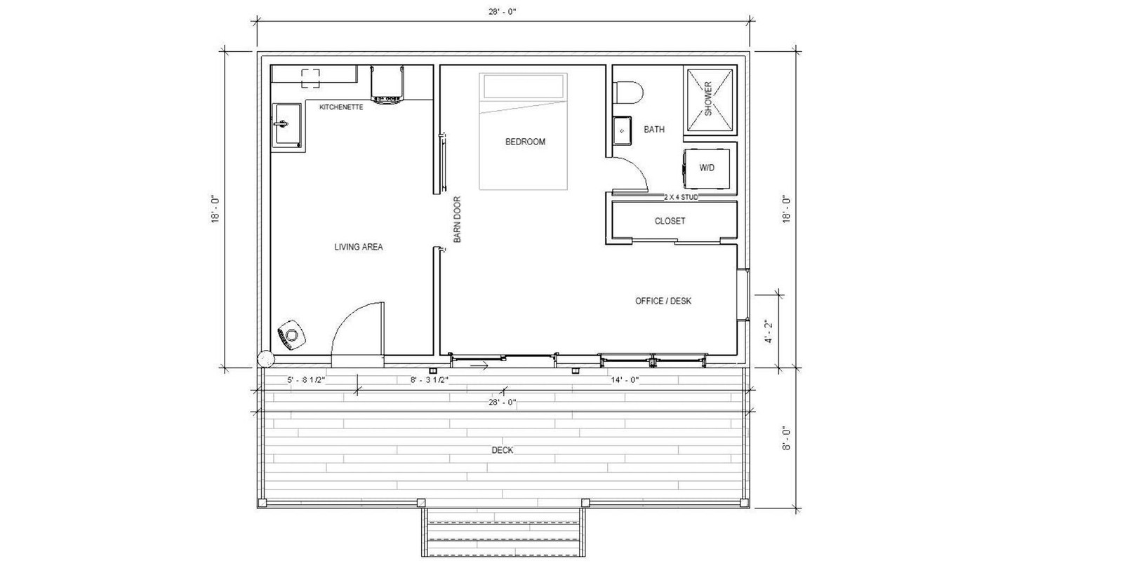 Deluxe 18′ x 28′ Cabin / Guest / Tiny House Plans, Affordable Architectural Budg