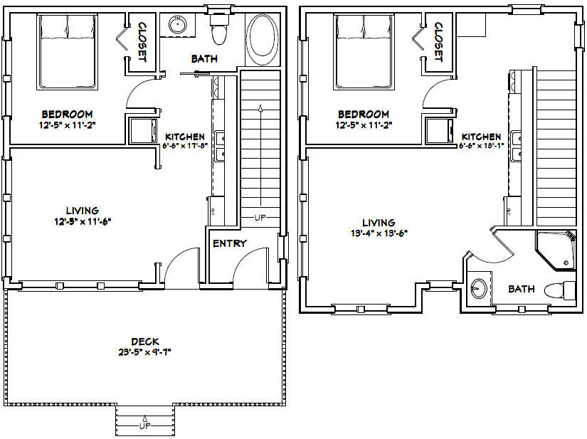 24×24 Duplex — 2 Bedroom — 2 Bath 1,086 sq ft — PDF Floor Plan — Model 5H