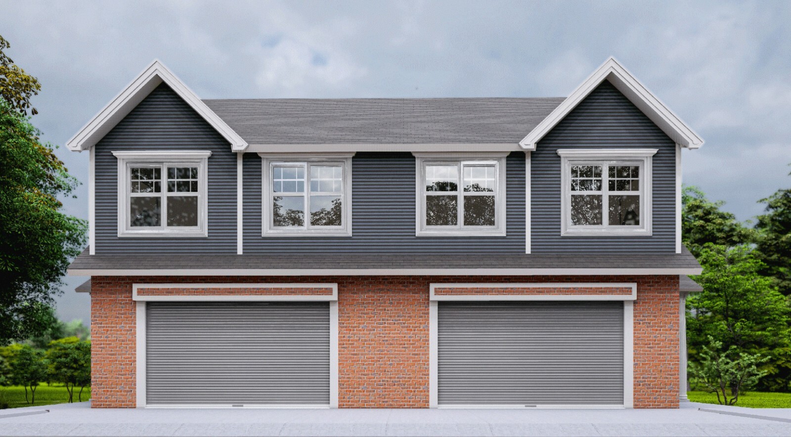55’x46′ Duplex Residential Building Plans – 2 Units, 3 Bedrooms Each
