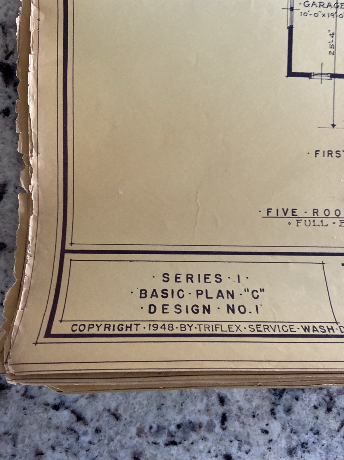 Vintage 1948 MCM Bungalow Ranch HomePlan Blueprint Triflex Service Washington DC