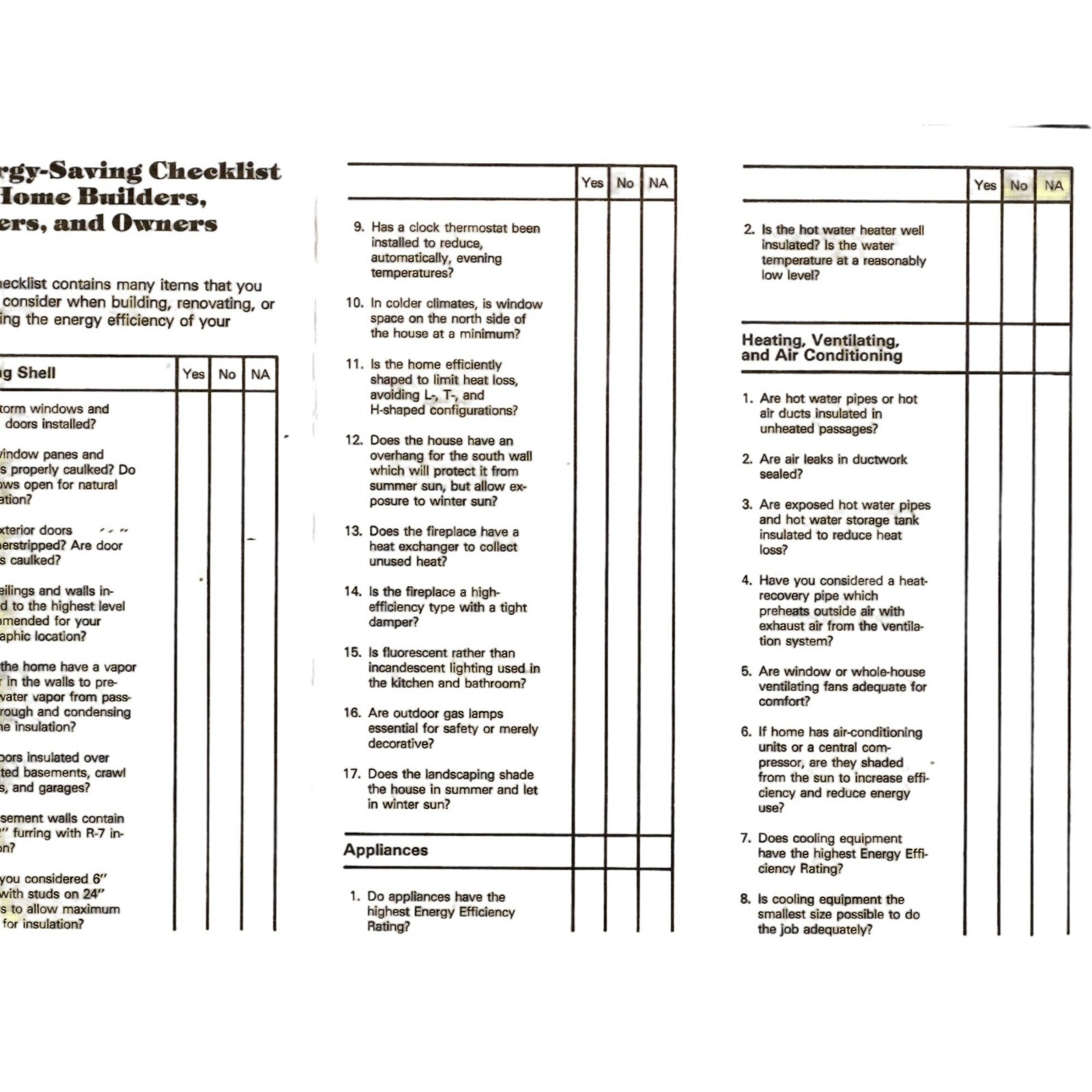 Energy-Saving Checklist for Home Builders,Buyers,and Owners 1979 Brochure