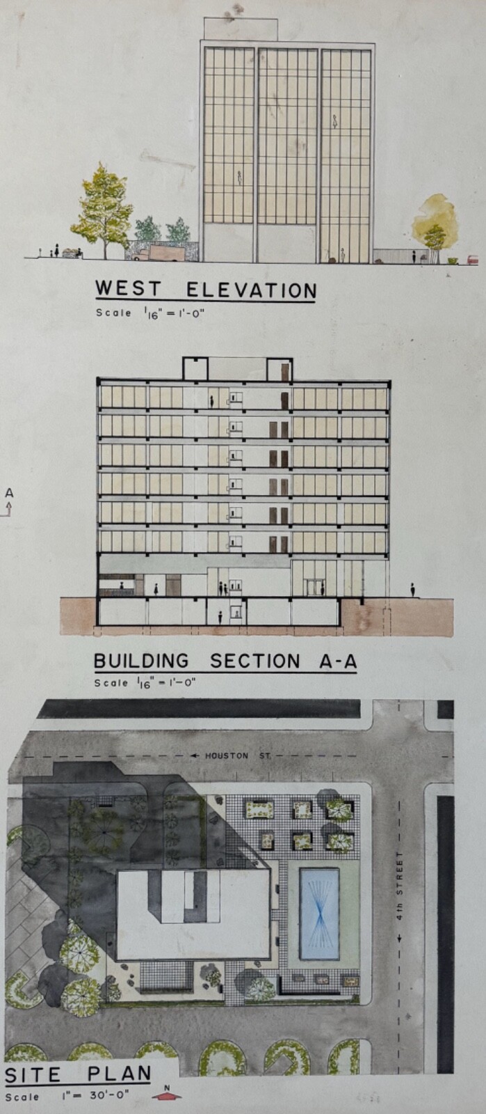 Vintage 1970s Office Building Architectural Rendering Plans Blue Prints