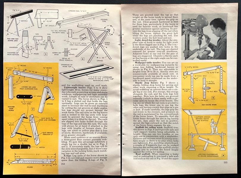 “Easy to Store Horses & Scaffolds” 1952 HowTo Build PLANS Folding~Adjustable