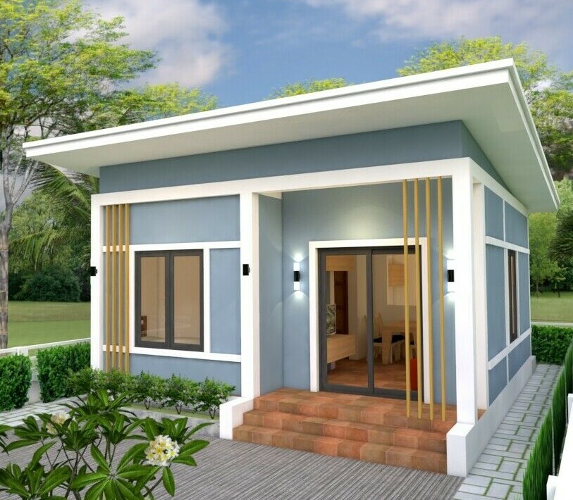 Small House Design 6×7 Meter 20×23 Feet 2 Beds 1 Bath Shed Roof (A4 Hard Copy)
